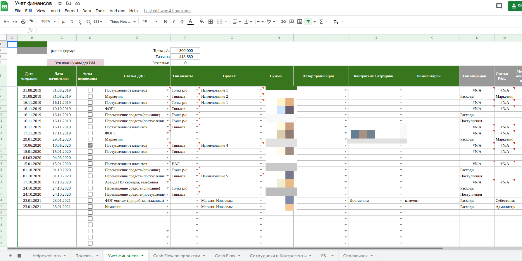 Google Sheets editor