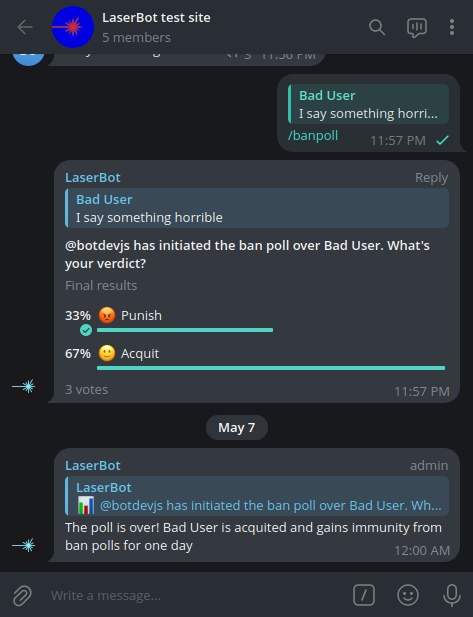Make your Telegram group self-moderated with ban polls